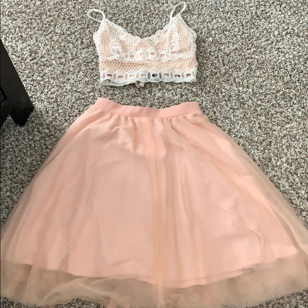 Knit crop top with tulle skirt